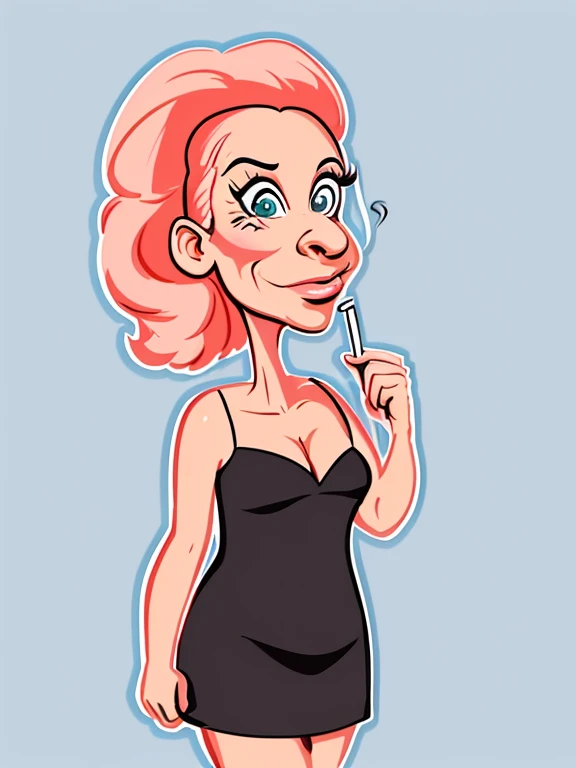 ((digital drawing)),((4k)),((JIM EIDOMODE)),((Best quality)), drawing of a woman with a black dress and a cigarette in her mouth, caricature style, in cartoon style, caricature, cel shaded:15, cartoon art style, caricature illustration, cartoon portrait, c...