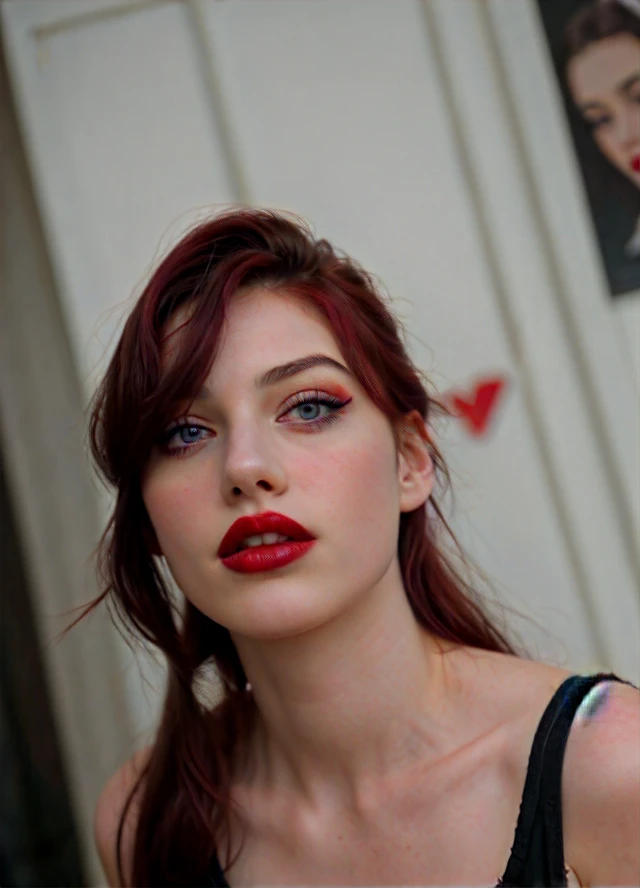 Une belle adolescente. Make up pale skin, Red lips, Cheveux noirs