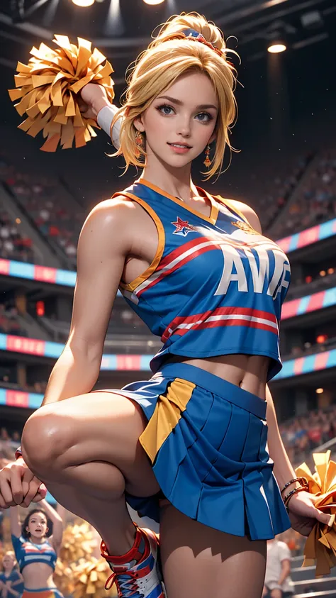 ((最high quality, 8K, masterpiece: 1.3, Ultra HD, high quality, 最high quality, High resolution, realism)) 、A 22-year-old extremely beautiful white woman、Hair color blonde、blue eyeedium Hair、Straight Hair、smile、Slender but well-proportioned body、Athlete-like...