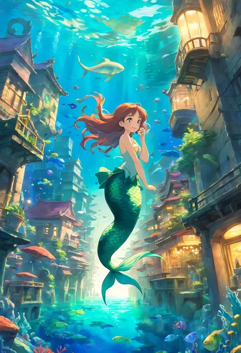 Mermaid Girl, in underwater city
