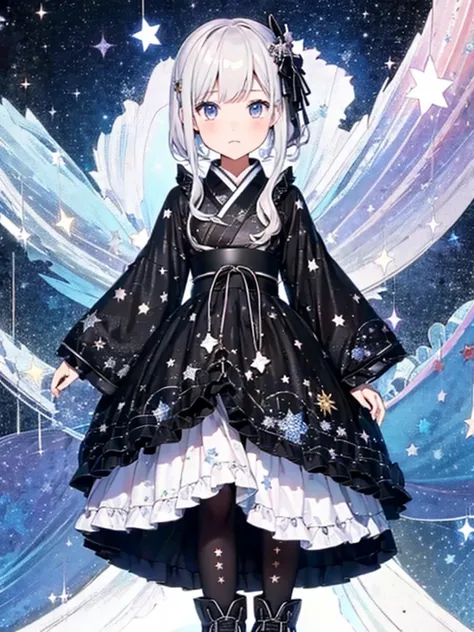 
g0thk1m0n0,highest quality、８K,handsome face、vtuber-fullbody、A picture of the front straight towards the viewer、Star Fairy、Full body front portrait、front、1girl,highest quality、masterpiece、official art、Super detailed、super beautiful、Cute Star Fairy、white ha...