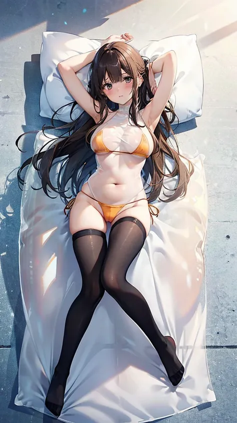 slingshot bikini, unrealistic, (( Camel toe)), ((((translucent bikini)))), ((((translucent)))), ((((transparent)))), (((transparent clothing))), Full body view, Look toward the camera, ((Life-size pillow)), ((dakimakura)), the best, masterpiece, high resol...