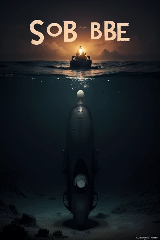 Generate an album cover about a song with a concept of a submarine sunken and crashed in the darkest deepest ocean. make it very simple and not realistic