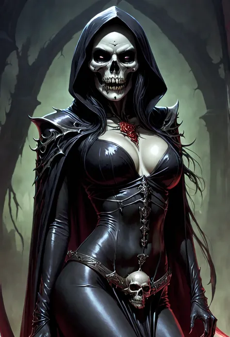 Sexy seductive death, undead head, seductive pose,  seductive grimreaper