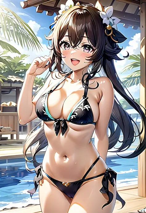 Genshin Mona wearing a bikini、Seducing with an ecstatic expression