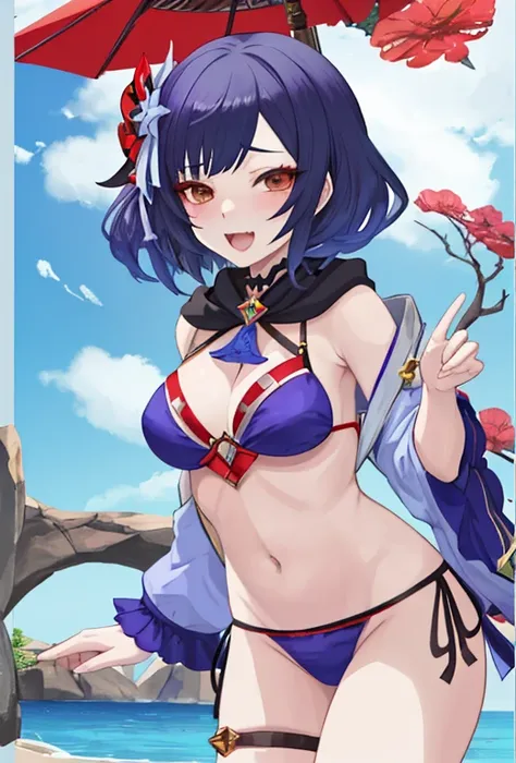 Mona from Genshin Impact wears a bikini、Seducing with an ecstatic expression