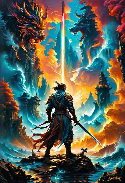 Sworasman, hold sword, by dan mumford, best quality, masterpiece, very aesthetic, perfect composition, intricate details, ultra-detailed