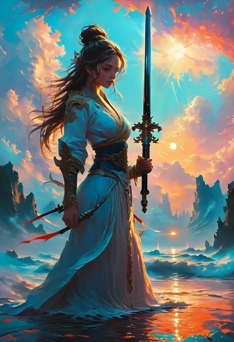 Sworasman, hold sword, by Alena Aenami, best quality, masterpiece, very aesthetic, perfect composition, intricate details, ultra-detailed