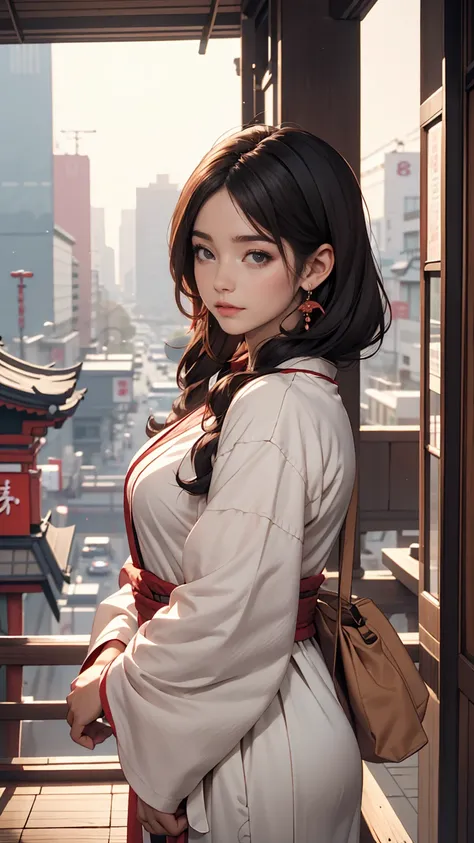 Arabian woman standing on top of a building overlooking the city, Ulzzang, Korean Girls, Portrait of a Japan teenager, Wearing long, loose clothing, 🤤 Portrait of a Girl, Chiho, Yoshitomo Nara, Portrait of Black Pink&#39;s Joshi, young asian girl, From 8k ...