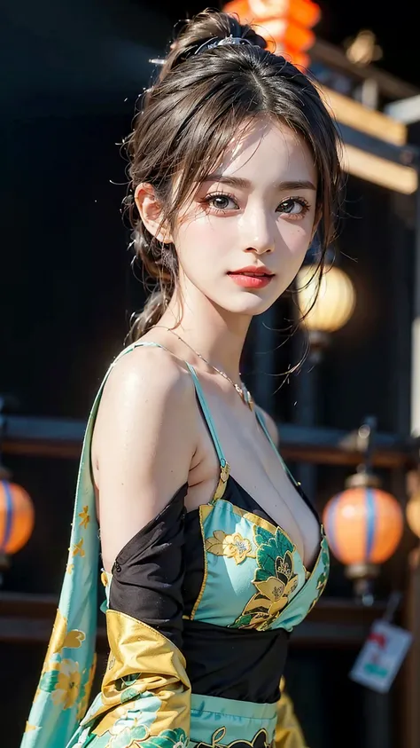 Cinematic lighting，(((masterpiece))), ((best quality)), ((intricate and detailed)), ((Ultra-realistic realism)), 4K, 1 beautiful woman, 17-years old, ponytail, Ultra-fine Chinese traditional dress, Ao dai, beautiful behavior, Beautiful brown eyes, perfect ...