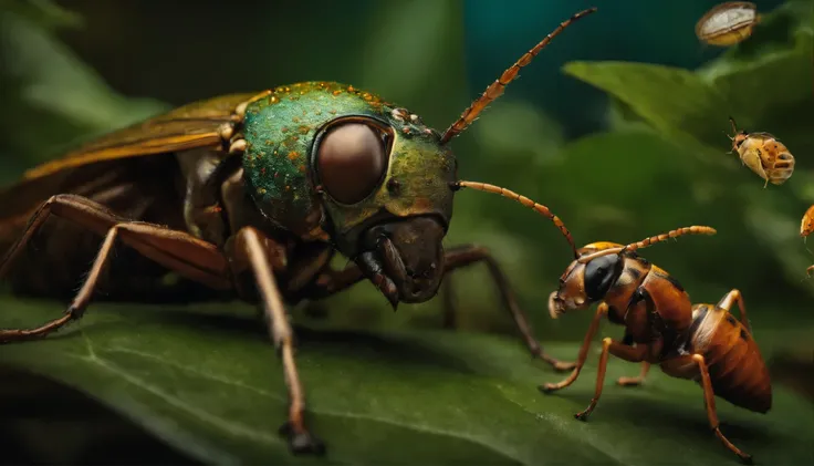 Gregor Samsa, a grotesque fusion of man and insect, surrounded by his terrified family.