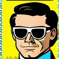 create a colorful profile picture in pop art style of a white man with short brown hair, wearing a tie and a suit and sunglasses