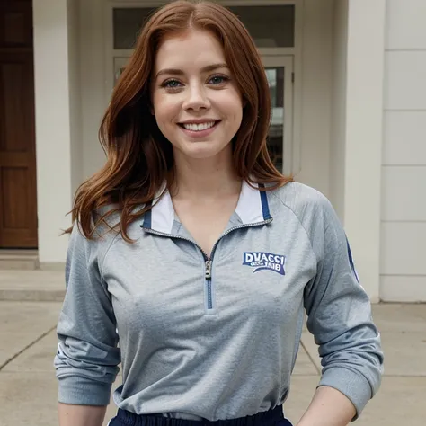 Amy Adams dressed in sportswear and smiling