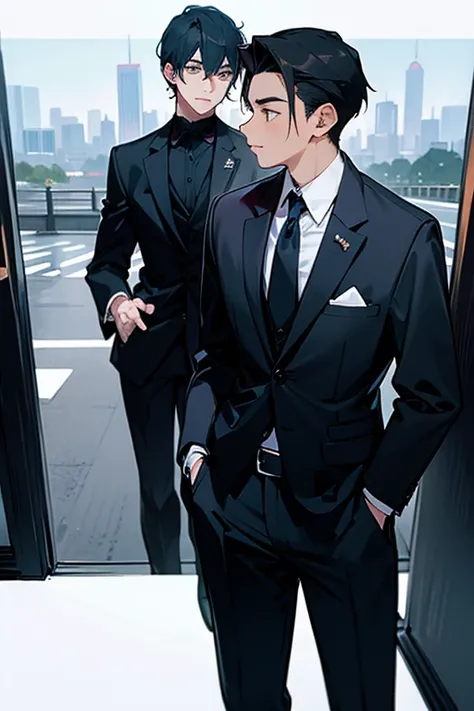 Downtown Tokyo、In a suit、Two cool young men