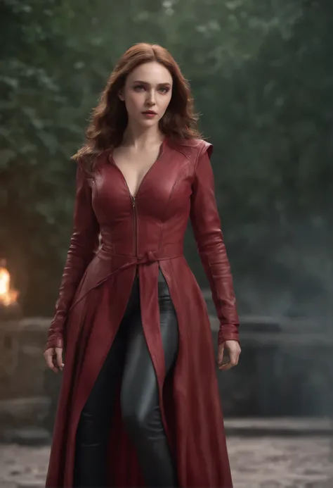 marvel scarlet witch woman A photorealistic portrait of Scarlet Witch in the midst of casting a spell, her eyes filled with determination, captured with analog film grain, 4K, moody lighting ,in an urban environment, super detailed, super detailed spider m...