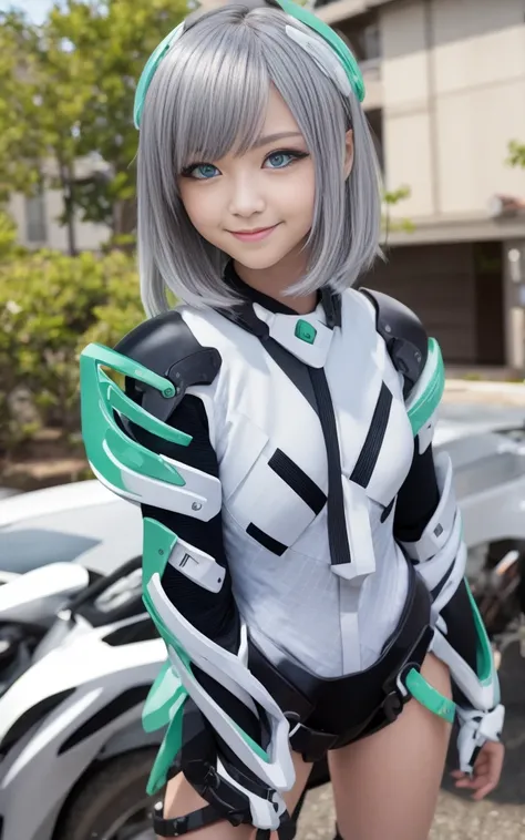 A light smile, Deva Battlesuit, Outdoor, Silver Hair, Beaver, blue eyes, West Shot