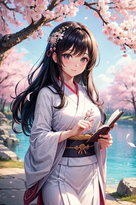 How about a young woman in a stunning Japanese setting, sendo inspirada pelos passarinhos enquanto escreve algo em um papel? 🌸✍️🕊️

Imagina essa cena encantadora: uma garota anime sentada sob a sombra de uma cerejeira em flor, with delicate little birds ge...