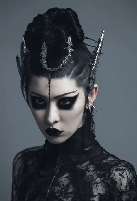 Traditional Japanese emo geisha skinhead, Gothic hairstyle, Emo goth spiked fashion shoot editorial style, Hypebeast&#39;s ultra-fast fashion gang shows off gothic emo accessories