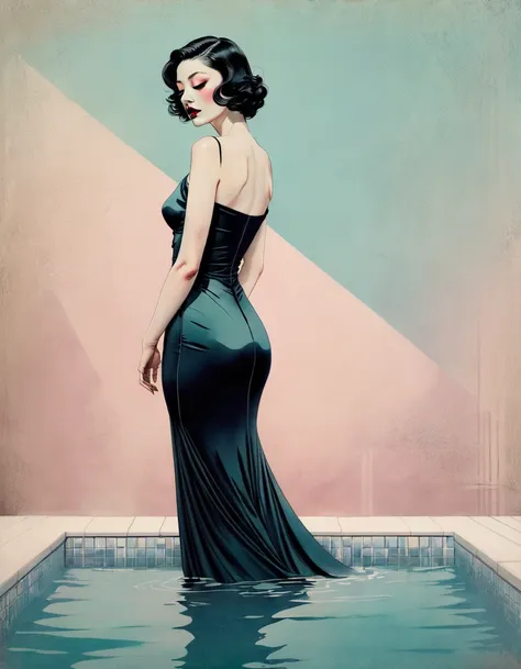 chiaroscuro technique on sensual illustration of an elegant woman, vintage ,silky eerie, matte painting, by hannah dale, by haru...