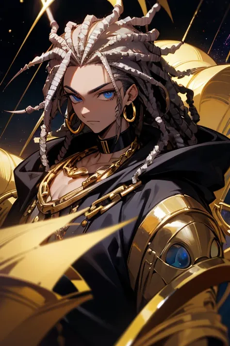 black guy, cool hoodie, black dreads hair, galaxy eyes, diamond earrings, gold chain