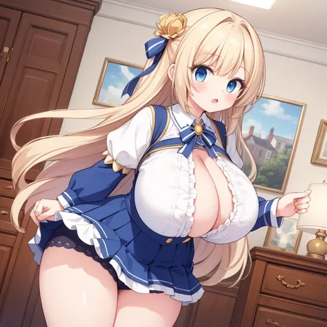 ((best quality)), ((masterpiece)), (detailed), (Solo), (Perfect Lighting),  A Cute Girl, with a Breast Expansion problem, her breasts and Thighs are uncontrollably Growing, to Absurdly Extreme sizes.