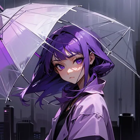 purple hair purple look rain night sad  