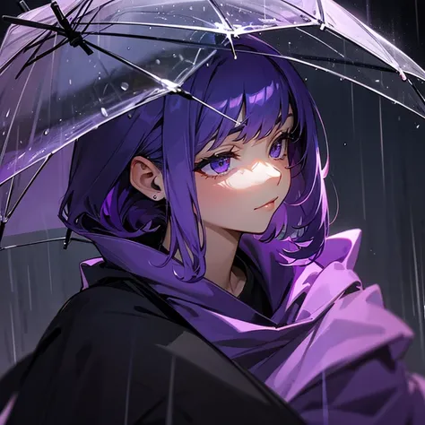 purple hair purple look rain night sad  