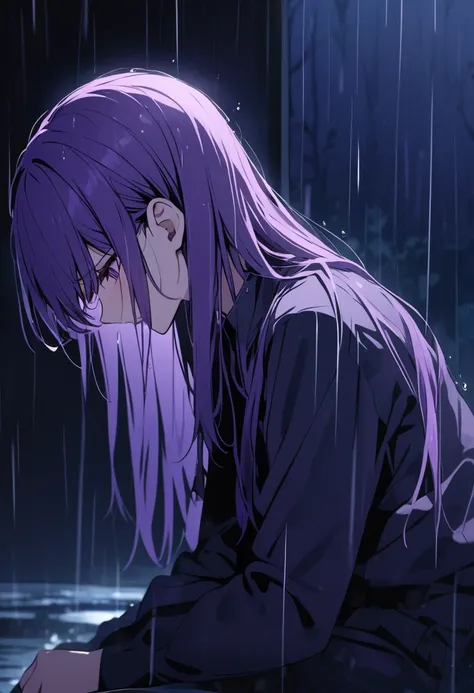 purple hair purple look rain night sad  