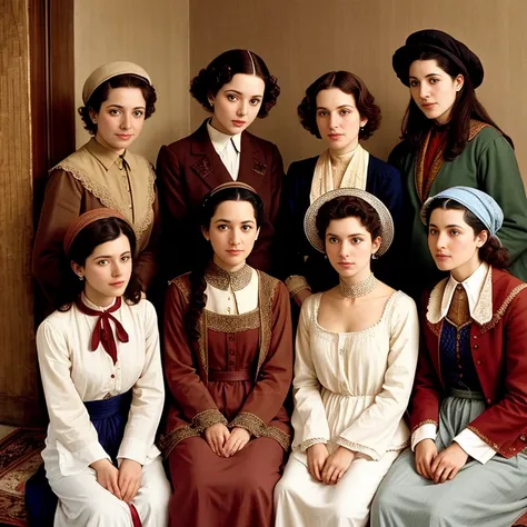 group of beautiful jew women gathered focus on characters