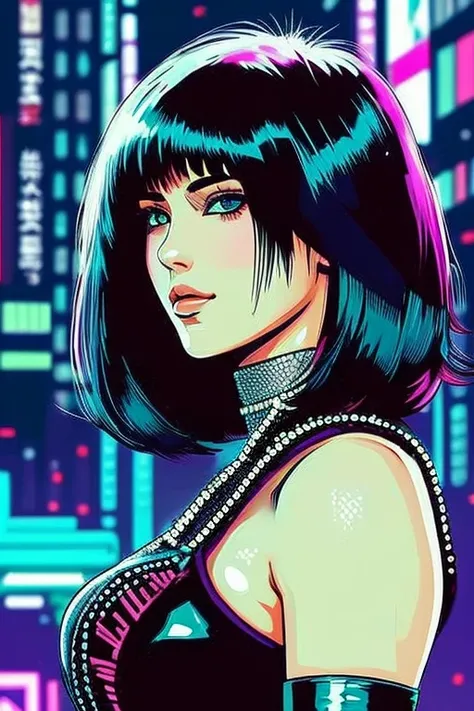 Una joven pelirroja sexy con pelo corto, cyberpunk