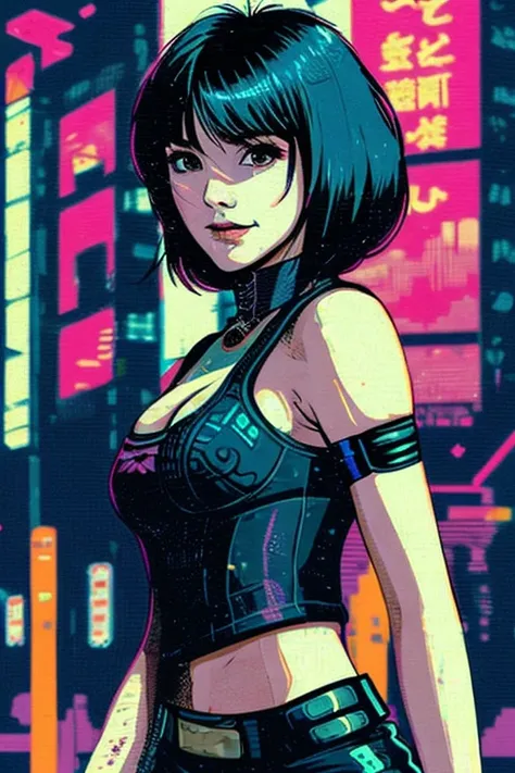 Una joven pelirroja sexy con pelo corto, cyberpunk
