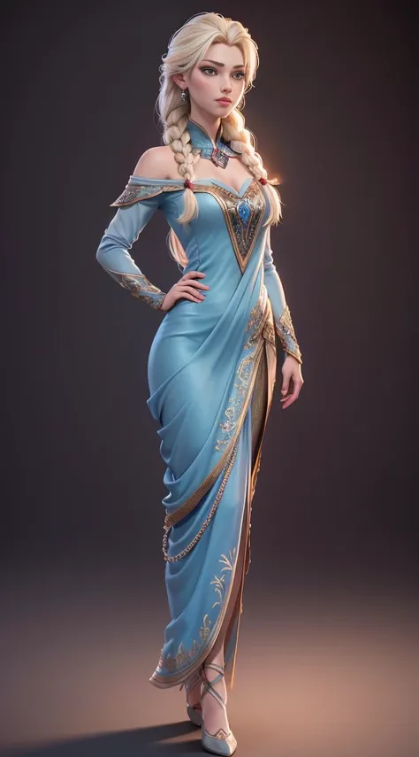 (((full body photo))) Highly detailed CG unity 8k wallpaper, style shot, complex, high detail, red color, dramatic, highest quality movie still image, very detailed, masterpiece, best quality, character design, Elsa, Elsa from Frozen, (( Dark style)), real...