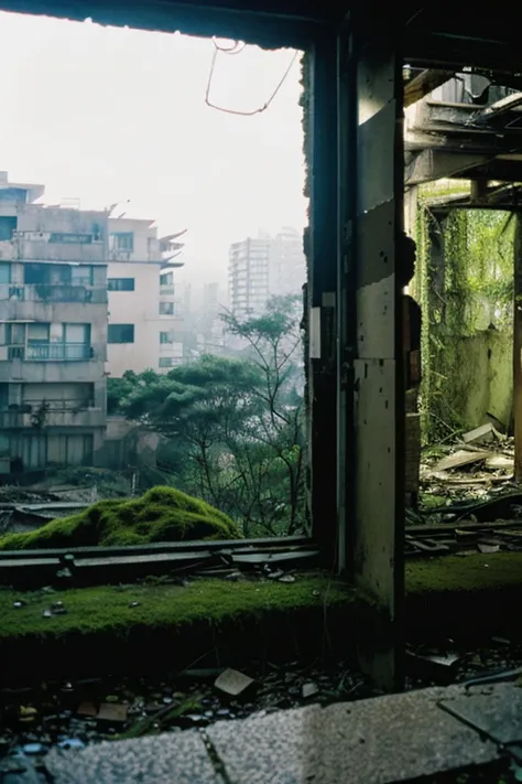 City,moss,Collapse,Devastation,Inside the ruins is narrow,Showa,Glasses,Women,adventure,Black and White,