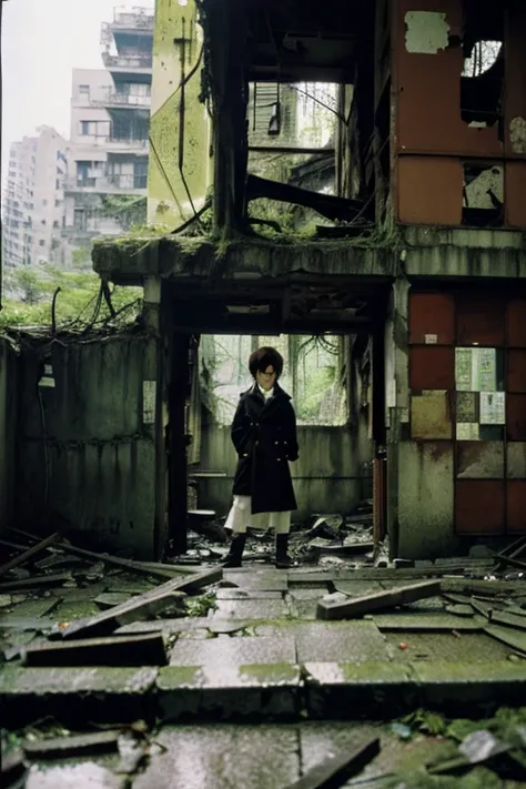 City,moss,Collapse,Devastation,Inside the ruins is narrow,Showa,Glasses,Women,adventure,Black and White,