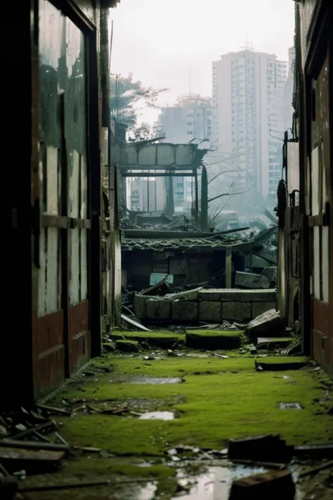 City,moss,Collapse,Devastation,Inside the ruins is narrow,Showa,Glasses,Women,adventure,Black and White,