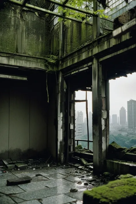 City,moss,Collapse,Devastation,Inside the ruins is narrow,Showa,Glasses,Women,adventure,Black and White,