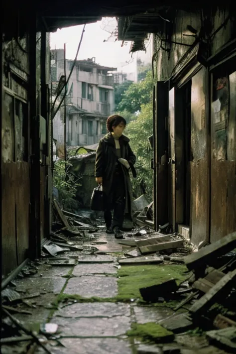 City,moss,Collapse,Devastation,Inside the ruins is narrow,Showa,Glasses,Women,adventure,Black and White,