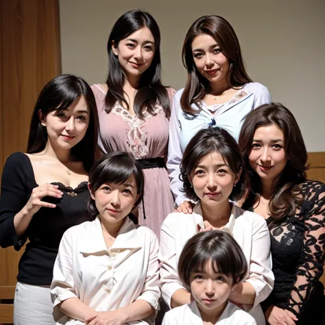 (((Japan&#39;The three most beautiful mothers take a group photo)))、Cada uno tiene diferentes tipos y estilos de cabello., pero son hermosos.、((Todo el mundo es obsceno，Los pechos son demasiado grandes..))、Diferentes posturas、All wearing white camisas、cami...