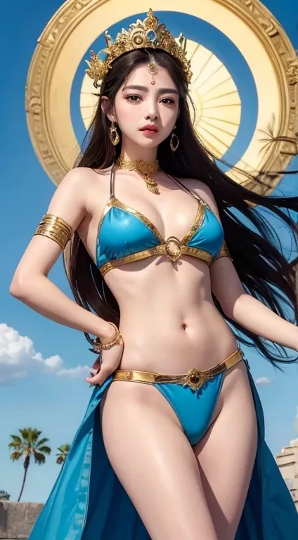 ((highest quality, 8k, masterpiece:1.3)),  Perfect figure, Beautiful Heavenly Goddess Lotus，優しい表情でLooking into the camera， whole body写真，Slim Abs:1.2, ((Layered Hairstyles, Medium Chest)),，（Crown，choker necklace，I&#39;ll go in.），Highly detailed face and ski...