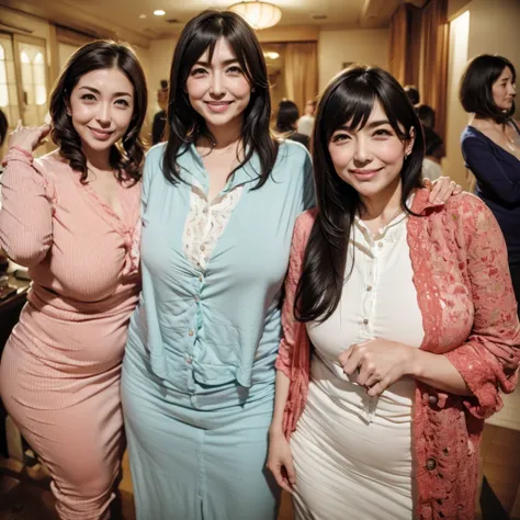 (((japan&#39;the three most beautiful mothers take a group photo)))、cada uno tiene diferentes tipos y estilos de cabello., pero ...