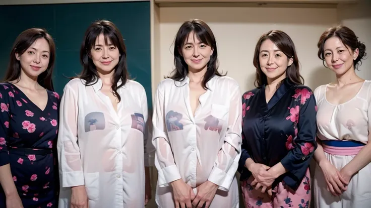 (((japan&#39;the three most beautiful mothers take a group photo)))、cada uno tiene diferentes tipos y estilos de cabello., pero ...