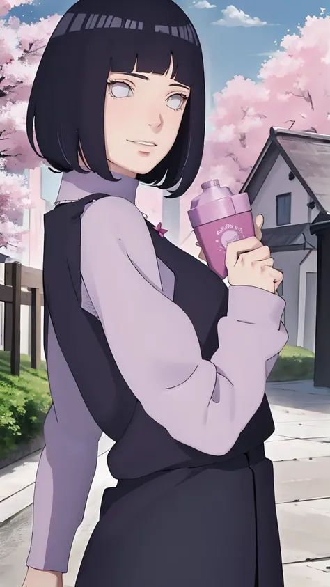 Meisterwerk, absurdres, Hinata(Boruto), 1girls, nur,reifes Weibchen, lila Kapuzenpullover,layered sleeves, braune Hose, al fresco,Lavendelblütenfeld, Blick auf den Betrachter, (falling petals), overcast sky, Perfekte Komposition, Detaillierte Lippen, large...