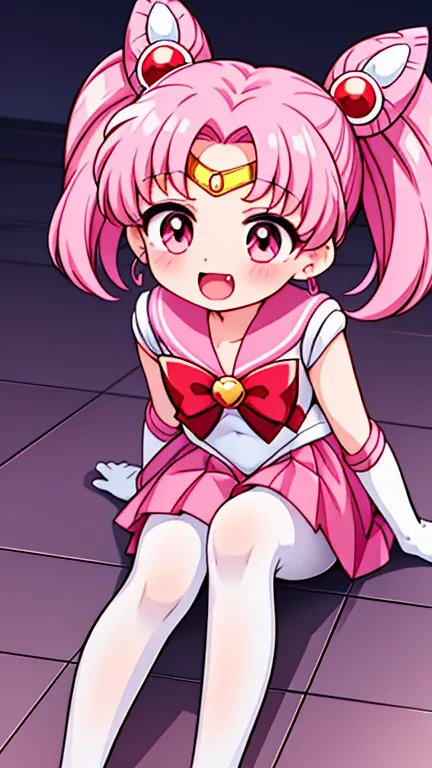 sailor moon，young年，seven years old，cute，（little loli），pink hair twintails，short hair，sailor suit，red bow，white elbow gloves，red ...