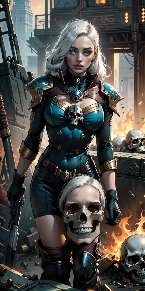 (masterpiece:1.2), (best quality:1.2), perfect eyes, perfect face, perfect lighting, 1girl, mature whore sororitas with bolter g...