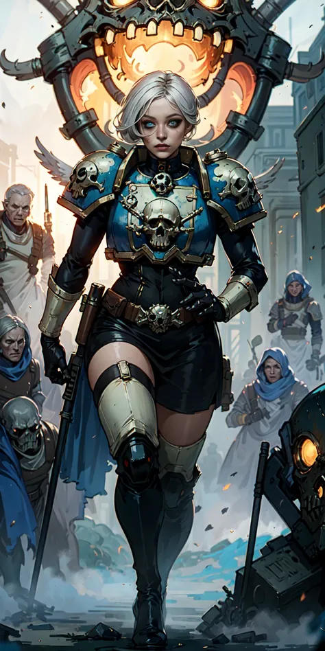 (masterpiece:1.2), (best quality:1.2), perfect eyes, perfect face, perfect lighting, 1girl, mature whore sororitas with bolter g...