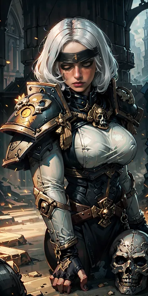 (masterpiece:1.2), (best quality:1.2), perfect eyes, perfect face, perfect lighting, 1girl, mature whore sororitas with bolter g...