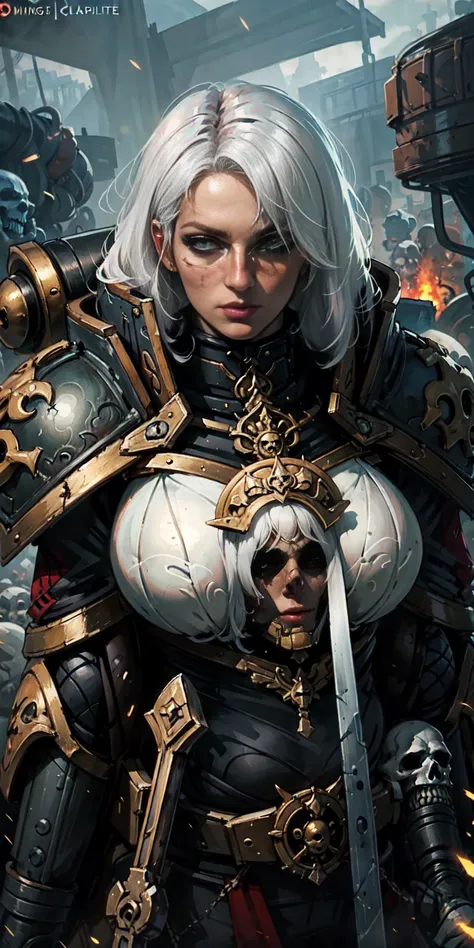 (masterpiece:1.2), (best quality:1.2), perfect eyes, perfect face, perfect lighting, 1girl, mature whore sororitas with bolter g...