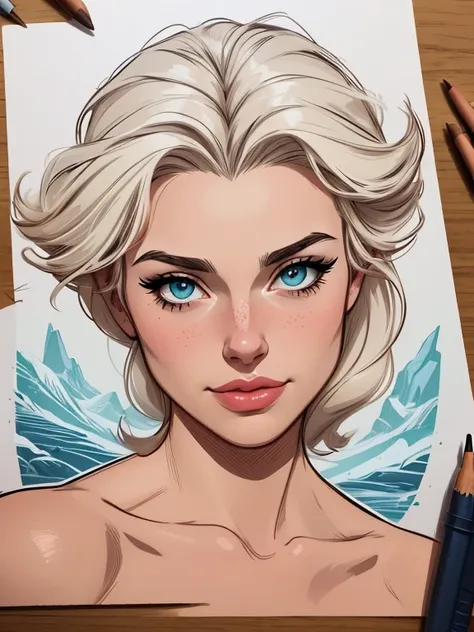 Personagem mulher estilo atompunk Rainha Anna de Arendelle com marcas de guerras Imagem de desenho animado de uma mulher .Ilustra??o estilo desenho animado, estilo de arte dos desenhos animados, estilo de arte dos desenhos animados, digital illustration st...