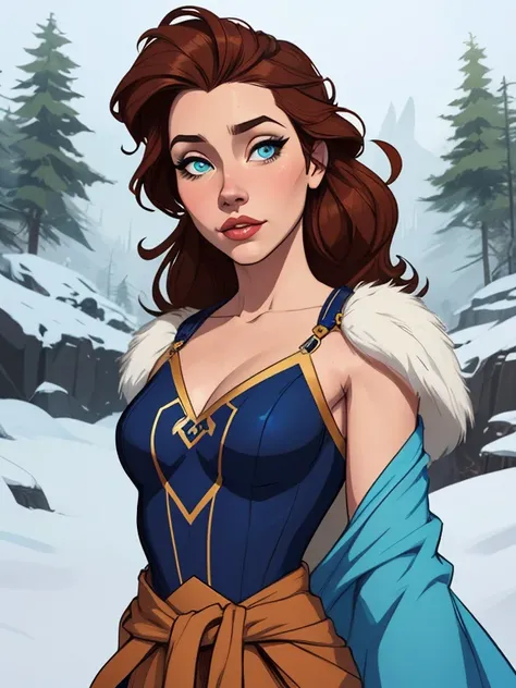 Personagem mulher roupas de fallout 4 estilo atompunk Rainha Anna de Arendelle com marcas de guerras Imagem de desenho animado de uma mulher .Ilustra??o estilo desenho animado, estilo de arte dos desenhos animados, estilo de arte dos desenhos animados, dig...