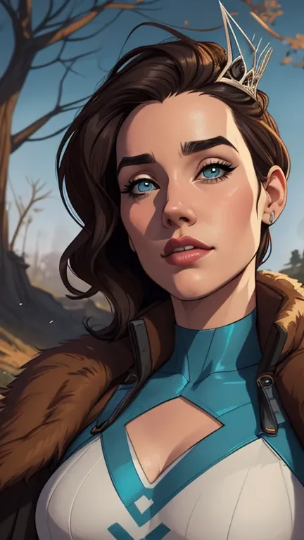 Personagem mulher estilo atompunk Fallout 4 Jennifer Connelly le com marcas de guerras Imagem de desenho animado de uma mulher .Ilustra??o estilo desenho animado, estilo de arte dos desenhos animados, estilo de arte dos desenhos animados, digital illustrat...